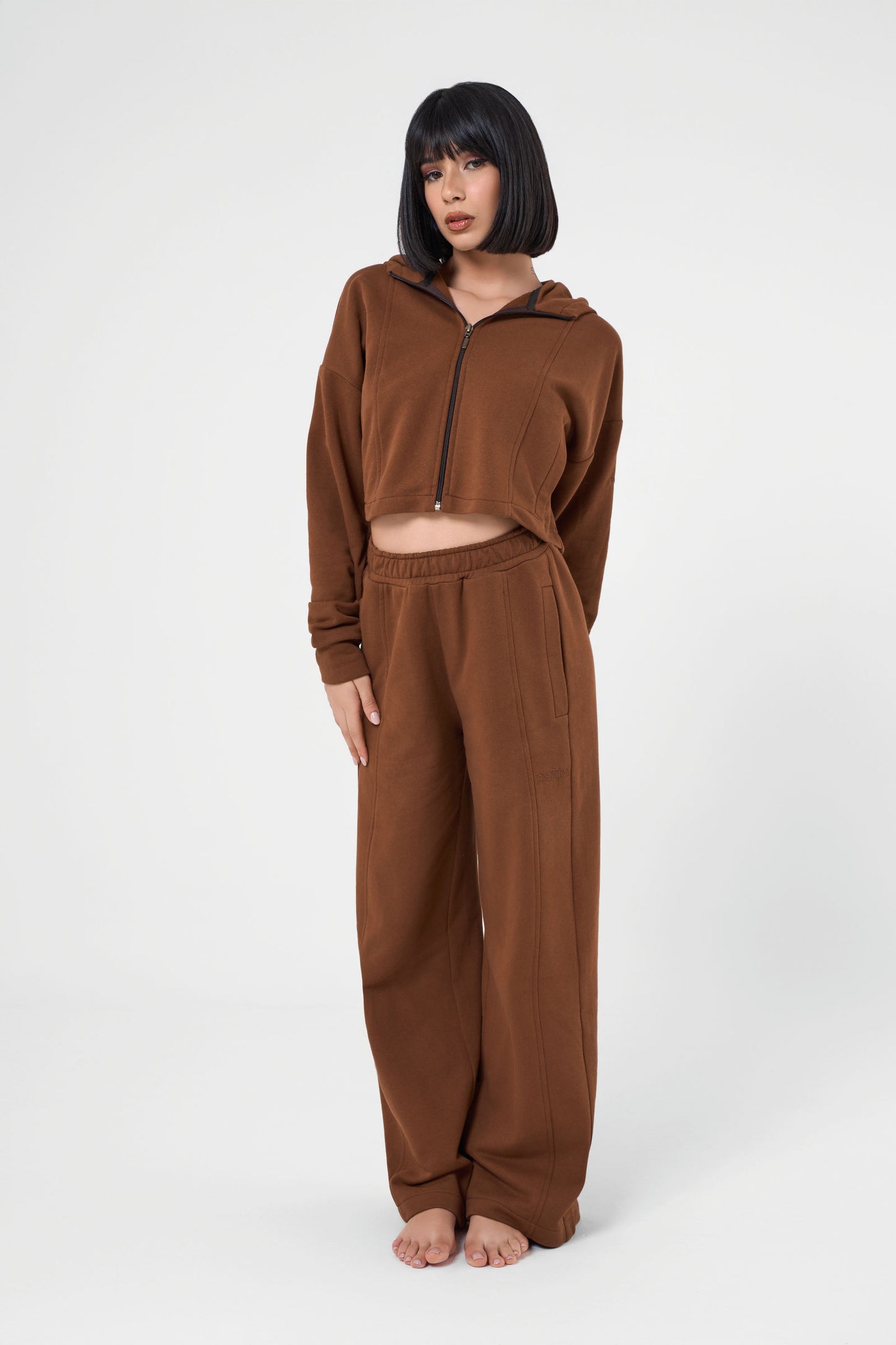 Set Ludika Choco Felpa Crop e Panta Wide-Leg