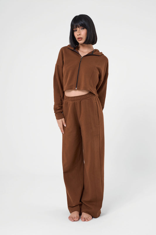 Set Ludika Choco Felpa Crop e Panta Wide-Leg