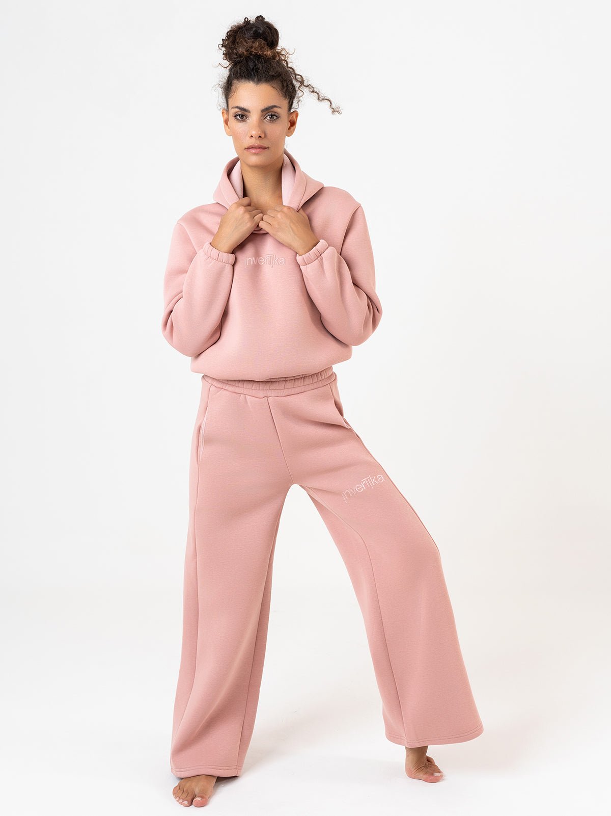 Set Cosmika LIght Rose Felpa Crop Pantalone Svasato