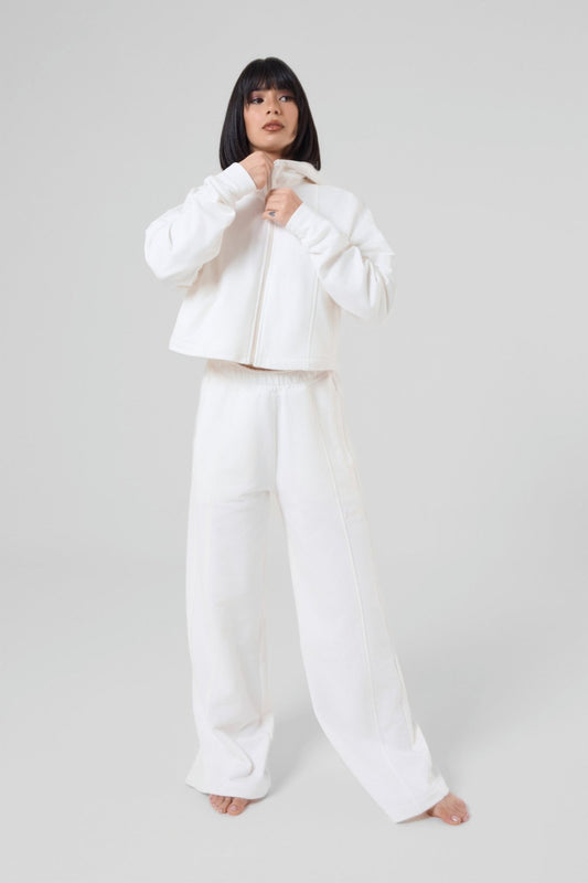 Set Ludika Cream Felpa Crop e Panta Wide - Leg