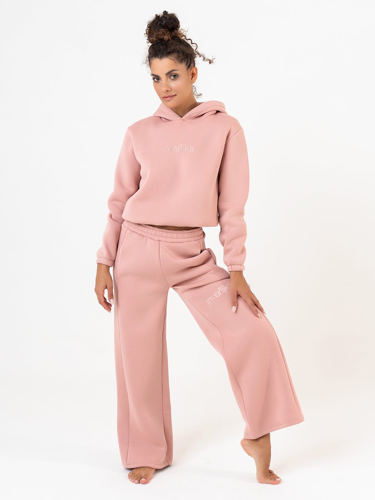 Set Cosmika LIght Rose Felpa Crop Pantalone Svasato