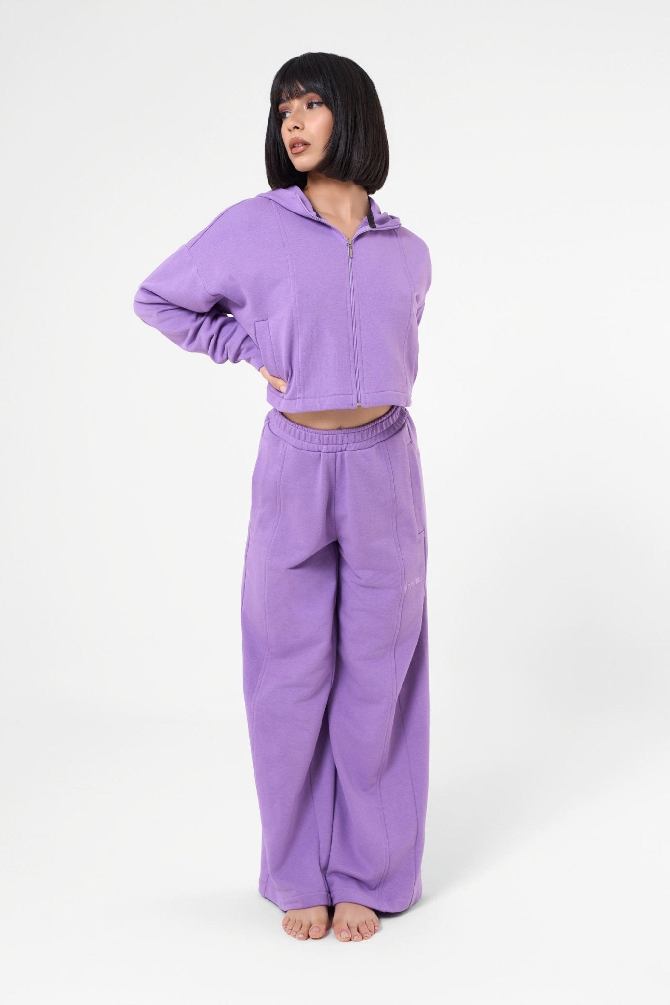 Set Ludika Lilac Felpa Crop e Panta Wide - Leg
