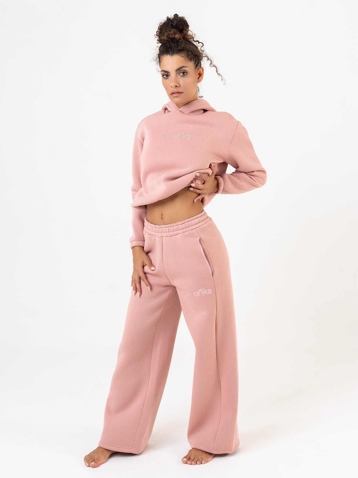 Set Cosmika LIght Rose Felpa Crop Pantalone Svasato