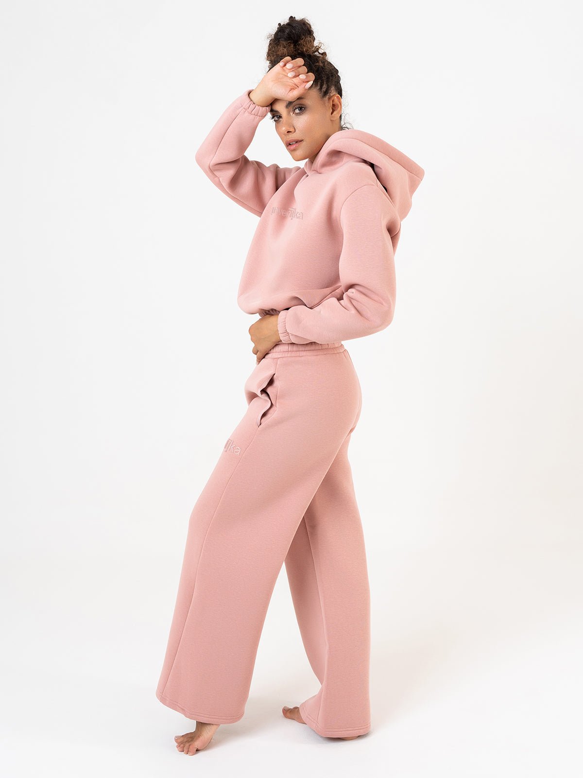 Set Cosmika LIght Rose Felpa Crop Pantalone Svasato