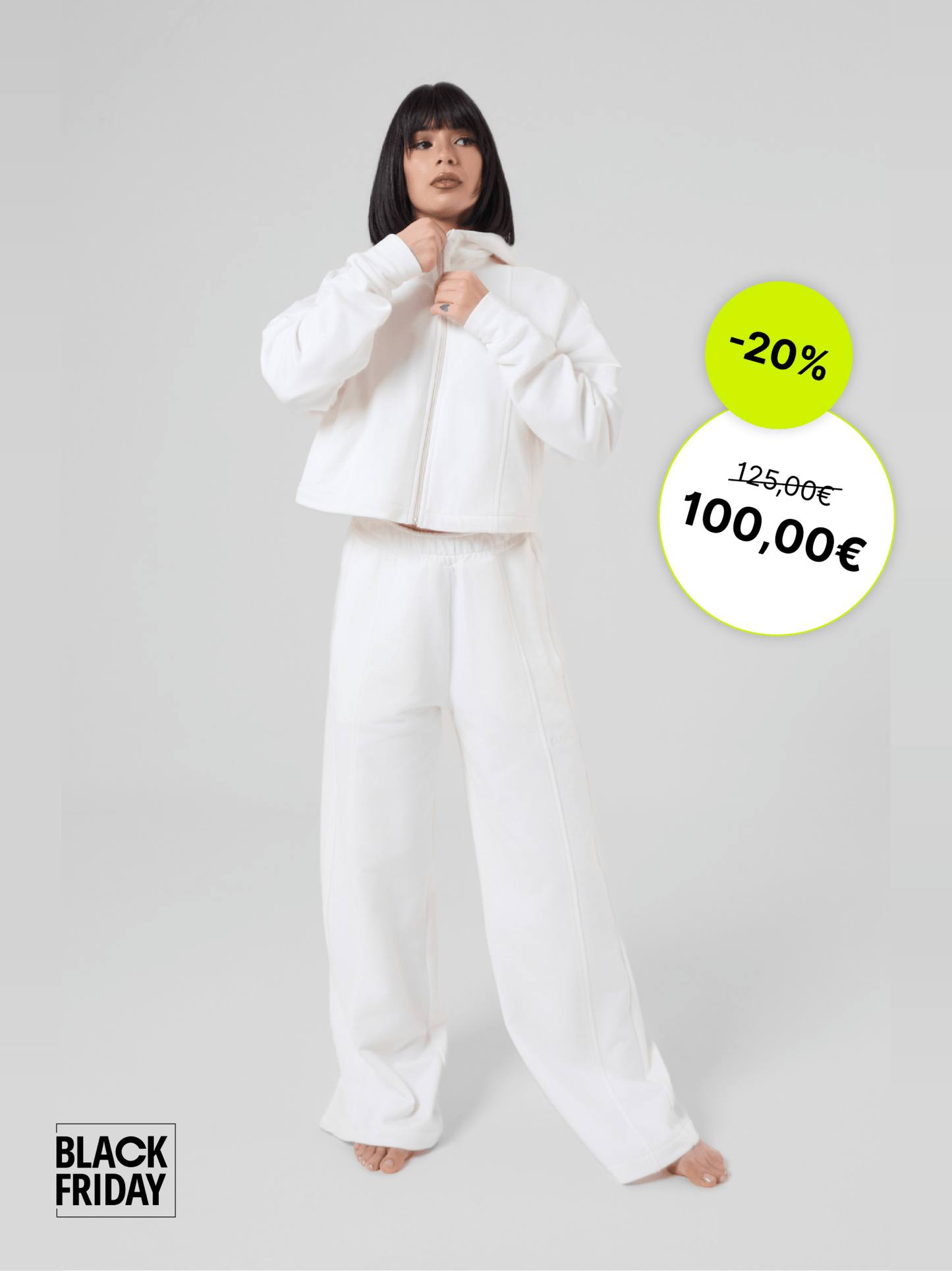 Set Ludika White Felpa Crop e Panta Wide - Leg