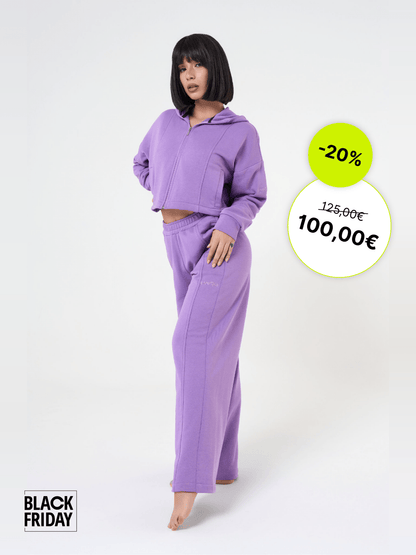 Set Ludika Lilac Felpa Crop e Panta Wide - Leg