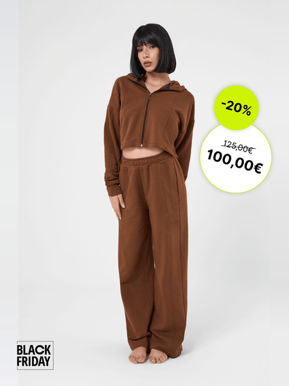 Set Ludika Choco Felpa Crop e Panta Wide - Leg